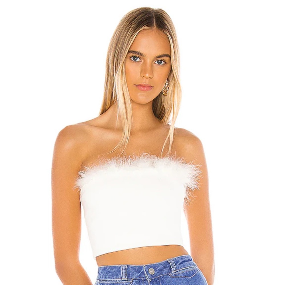 Revolve Superdown feather trimmed top